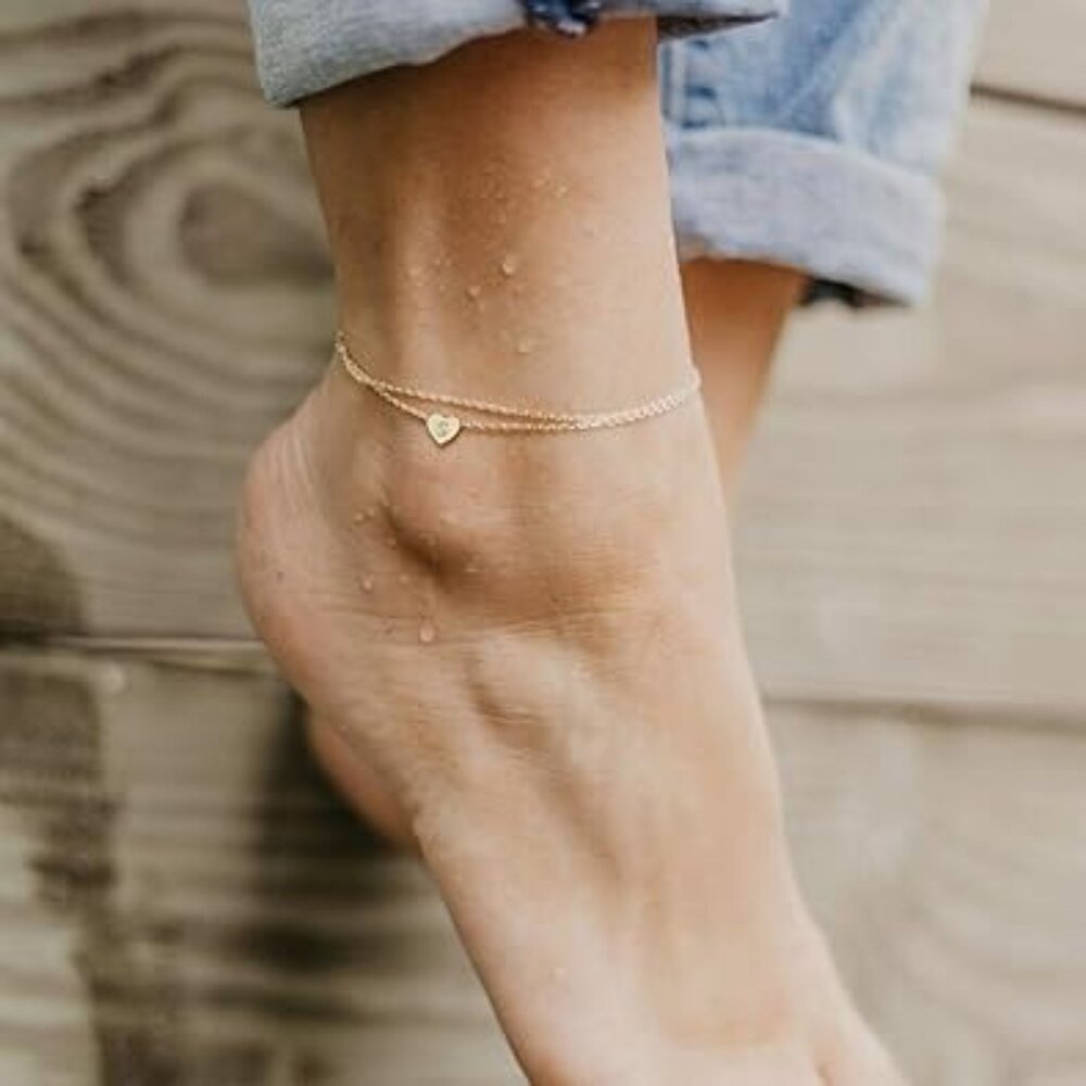 Gold Initial Ankle Bracelet 14K Gold Plated Personalized Letter J Anklet Gift - Picture 3 of 6